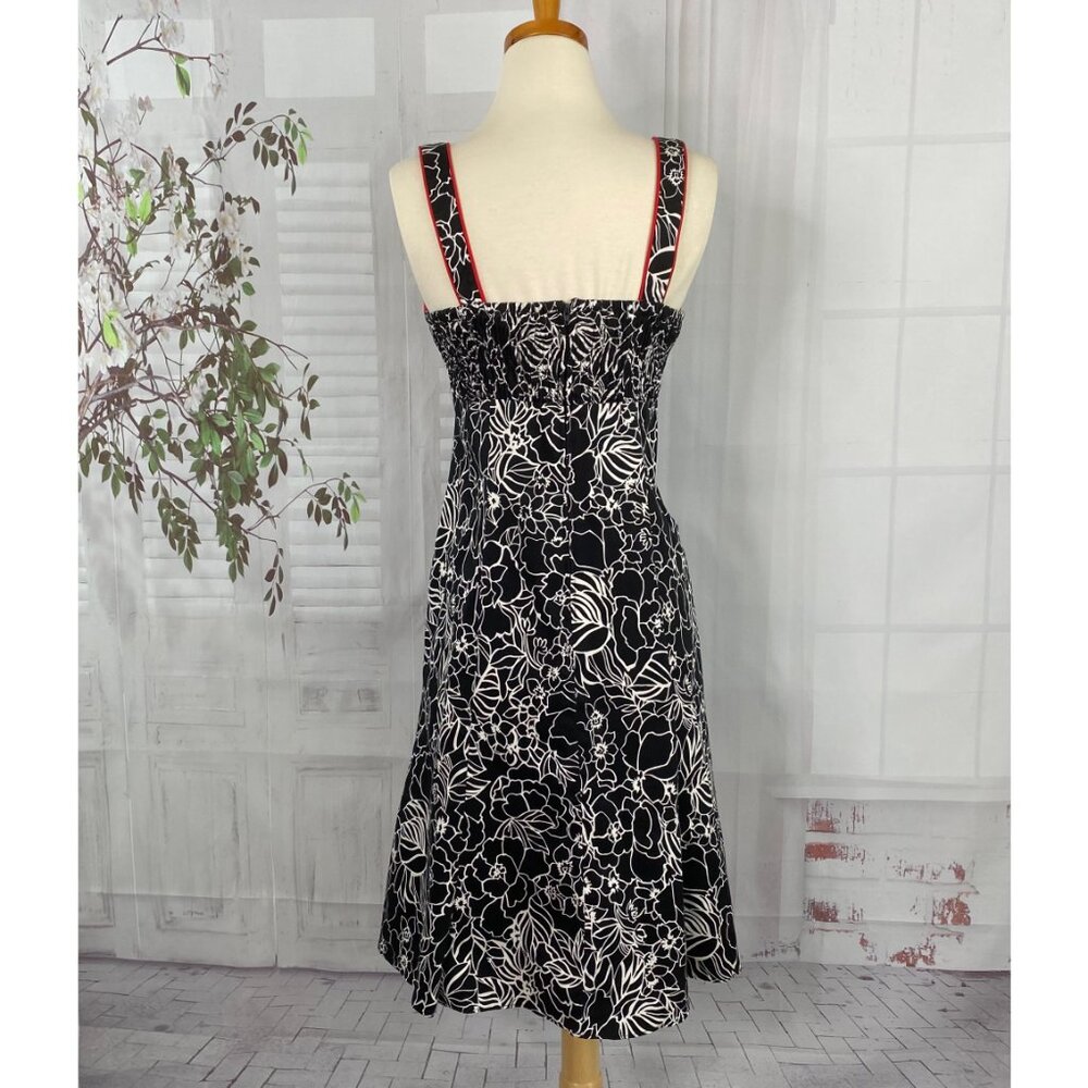 Madison Leigh 6 Rockabilly Dress Black White Red Floral Cotton Stretch Sundress - Picture 3 of 8